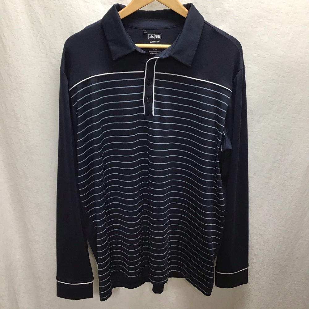 Adidas Golf ClimaLite navy striped golf pullover